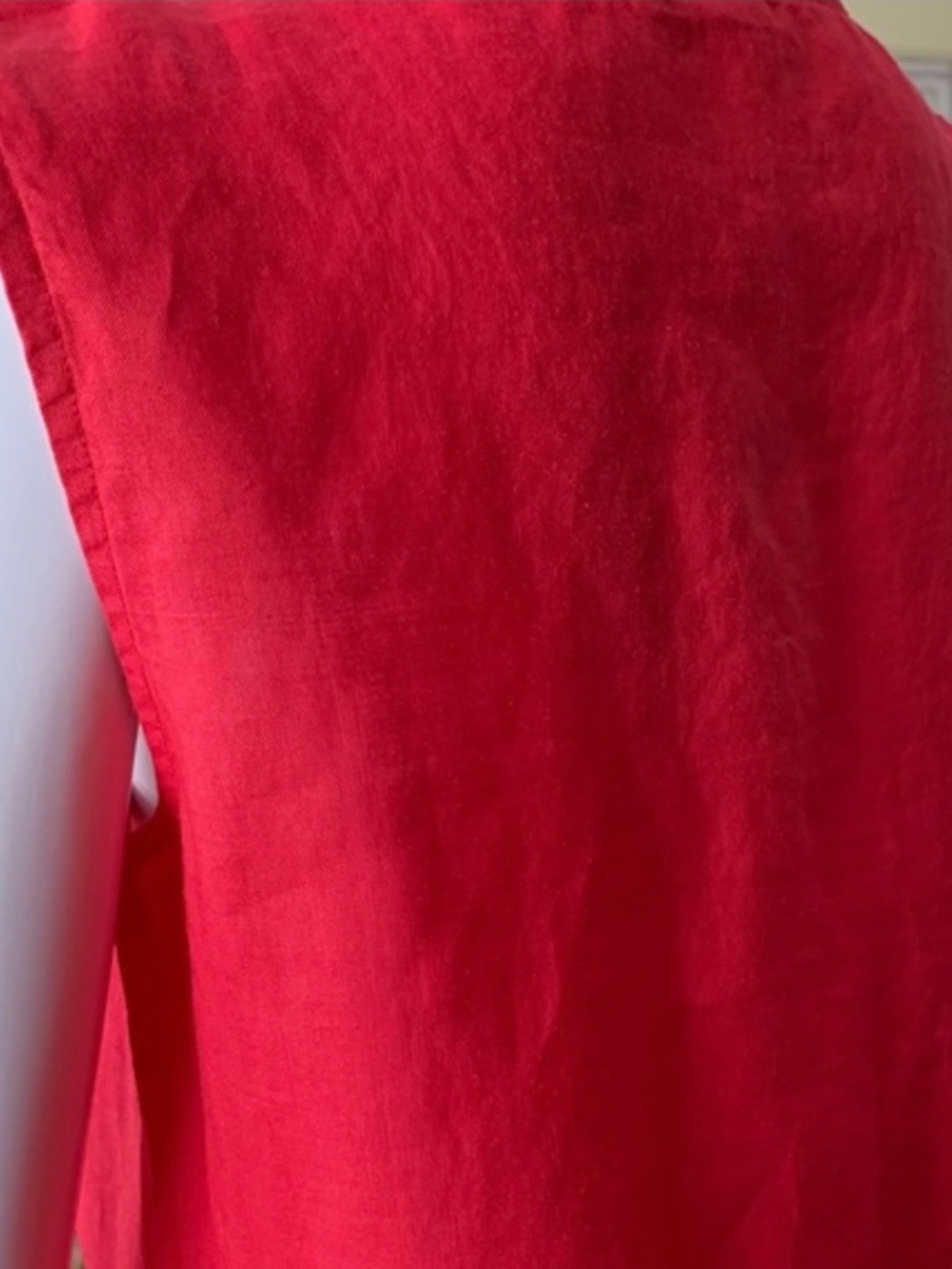 Beautiful Red linen tank top embroidered with red  croche flowers green leaves M - Picture 2 of 5
